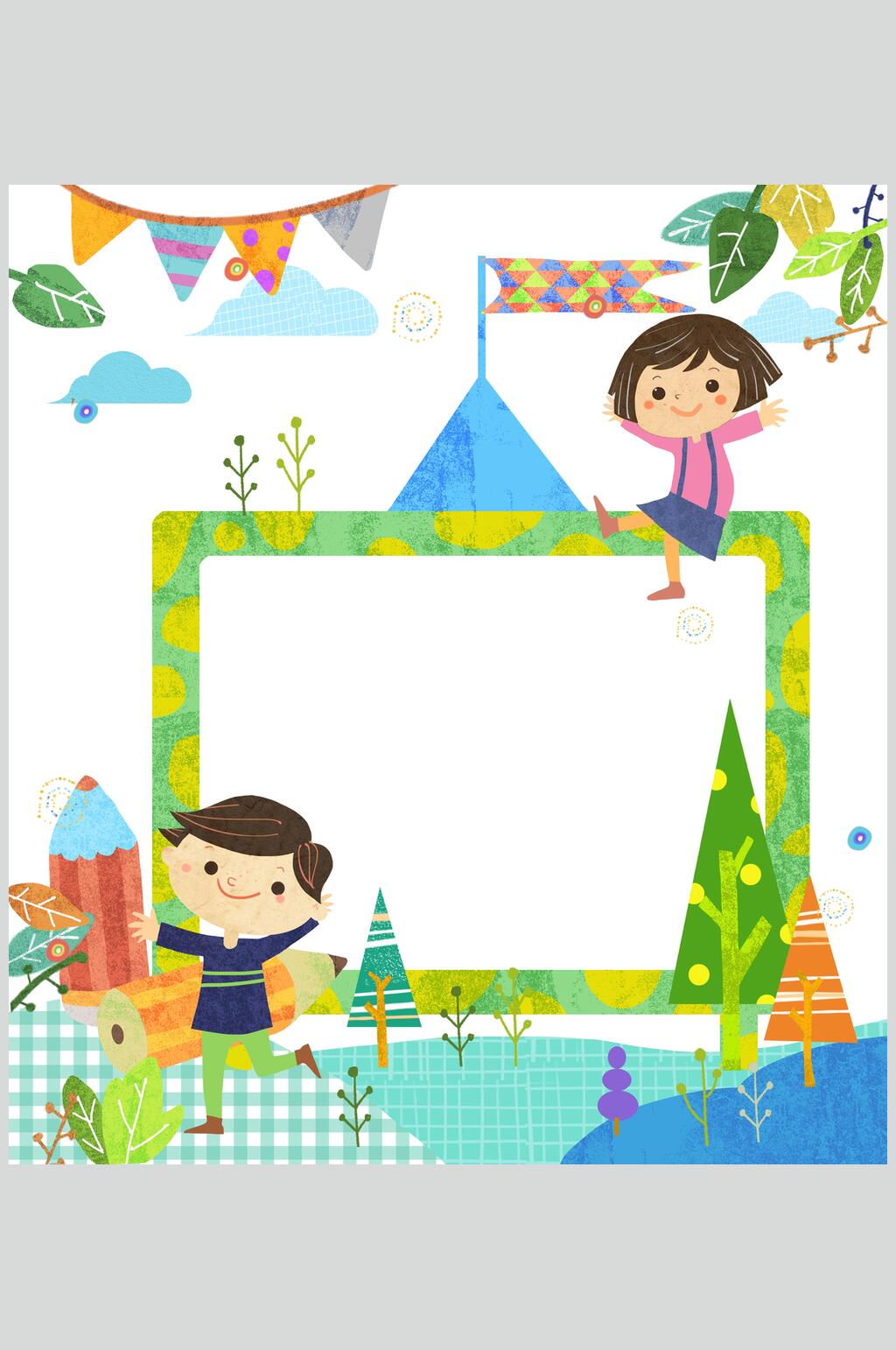 铅笔树木国旗小学生毕业公告板素材素材