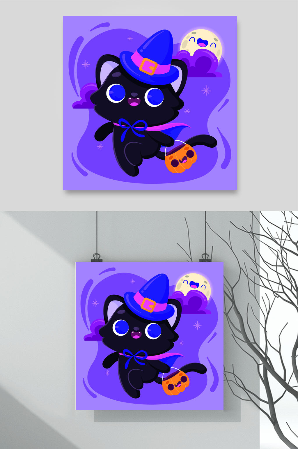 南瓜灯猫咪矢量万圣节猫咪插画素材素材