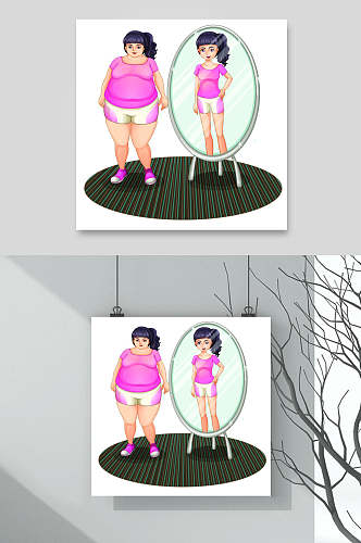 紫色镜子手绘清新肥胖减肥矢量素材