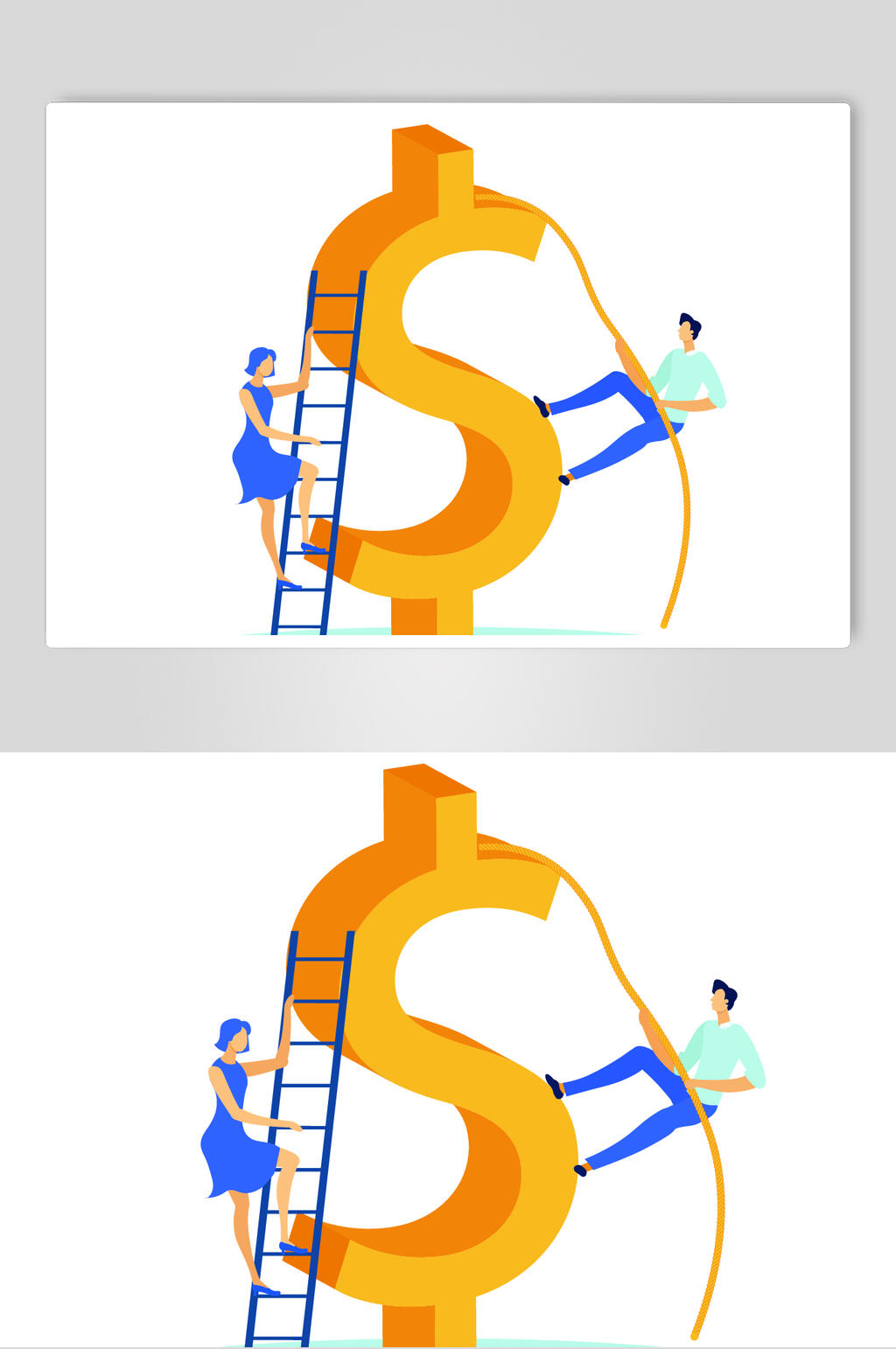 楼梯蓝黄简约手绘卡通人物矢量素材素材