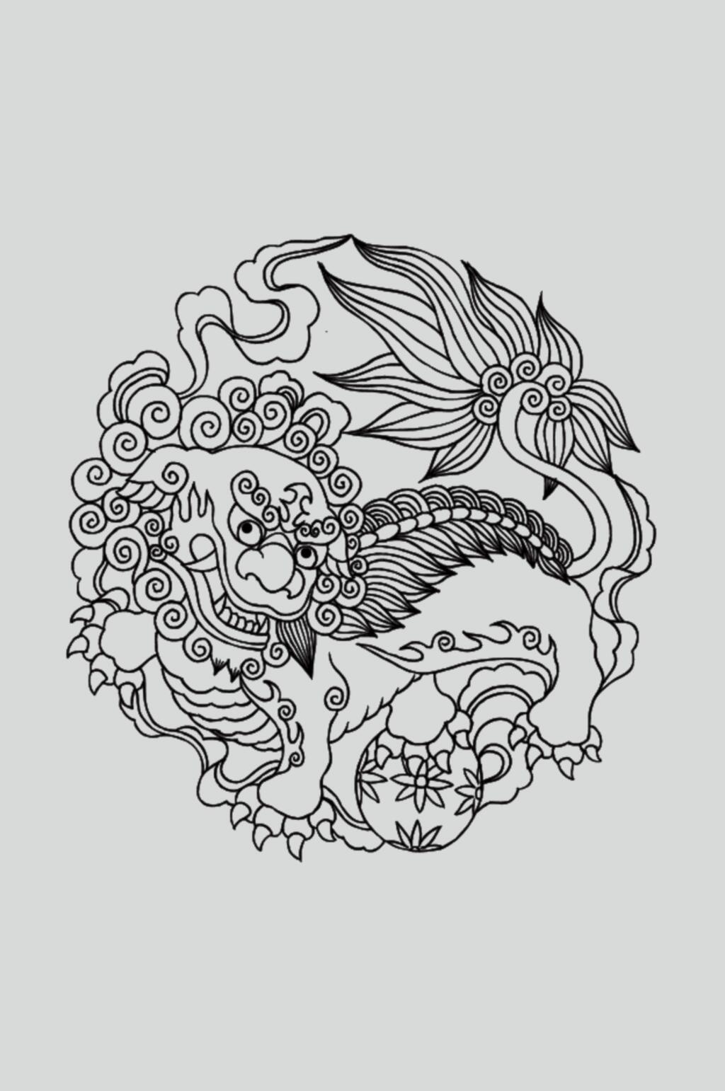 祥云线条黑色古典线描纹样矢量素材素材