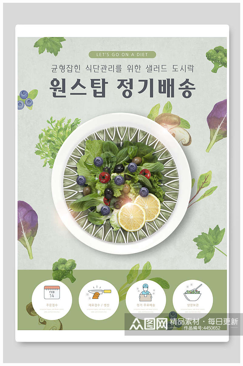 绿色韩文水果蔬菜沙拉海报素材