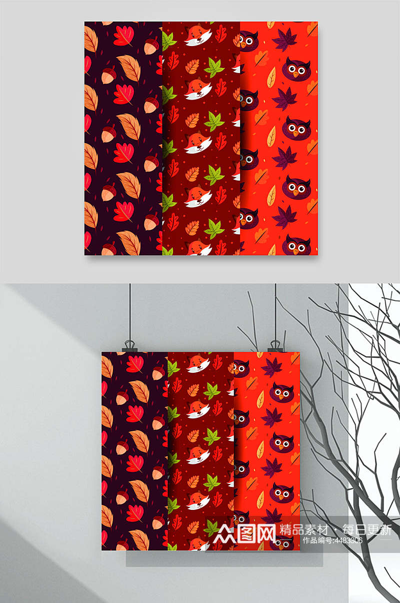 深红背景手绘唯美秋季枫叶矢量素材素材