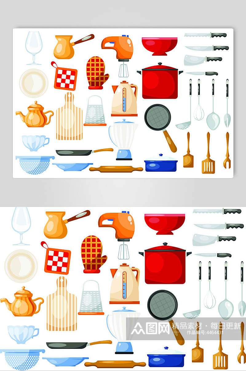 工具彩色锅碗瓢盆时尚厨具矢量素材素材