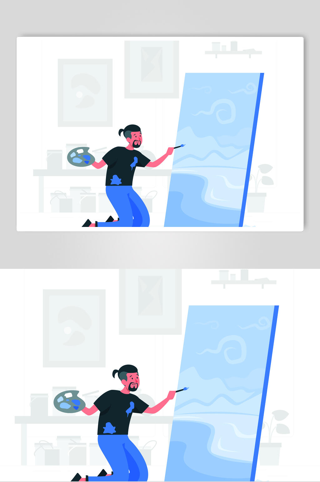 绘画蓝色简约手绘清新工作矢量素材素材