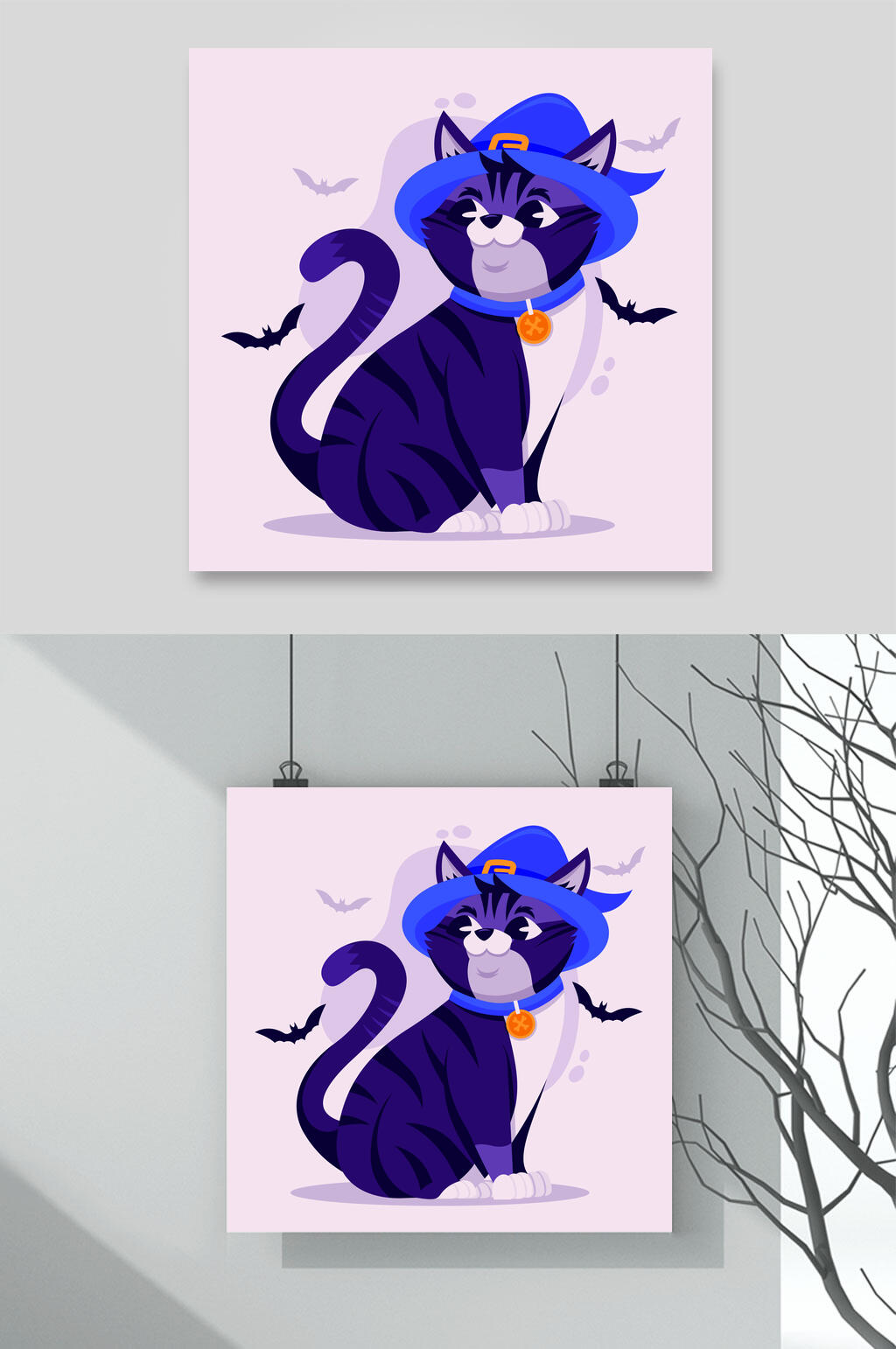 猫咪帽子矢量万圣节猫咪插画素材素材