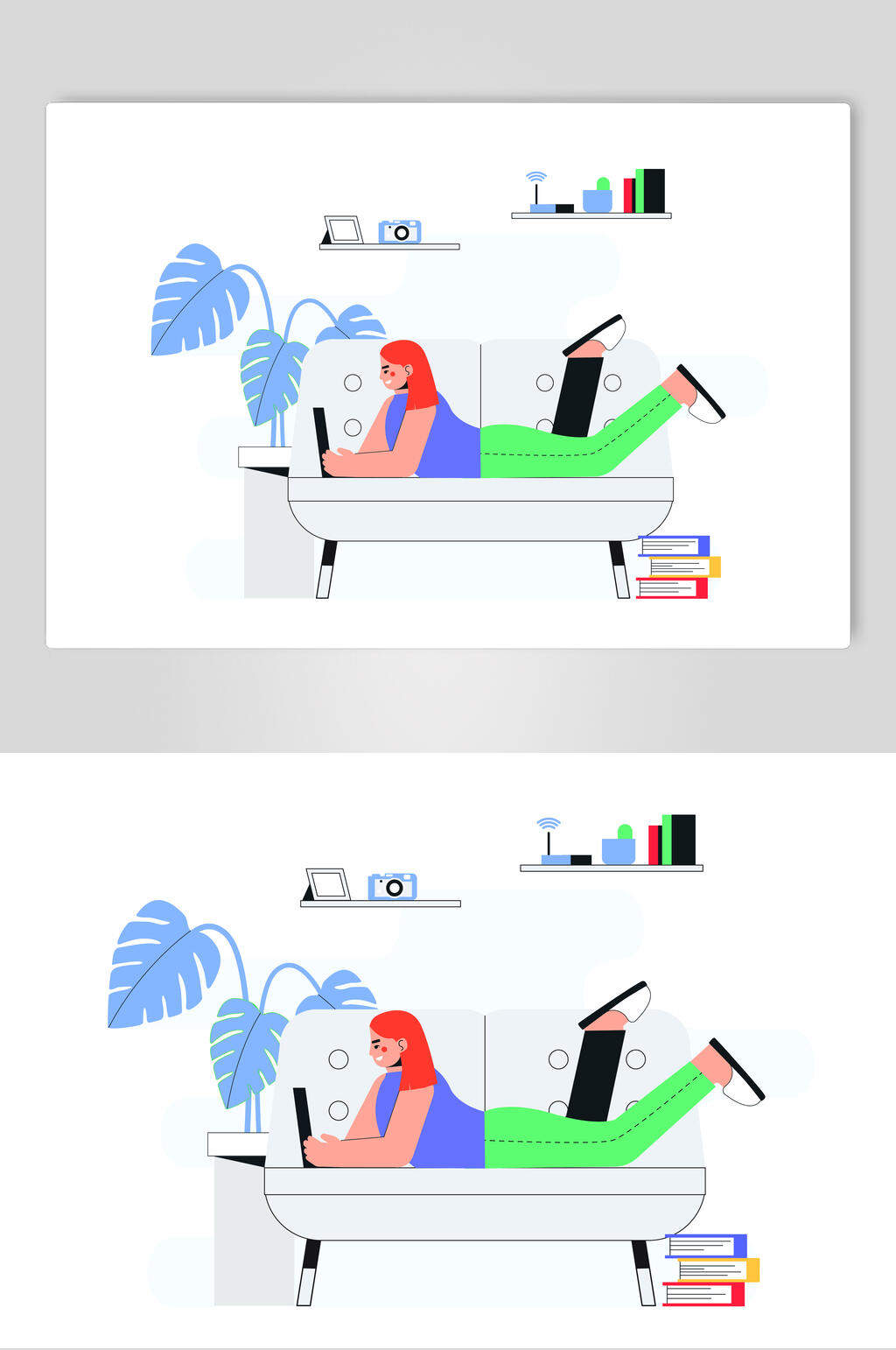 植物沙发书本简约清新互助矢量素材素材