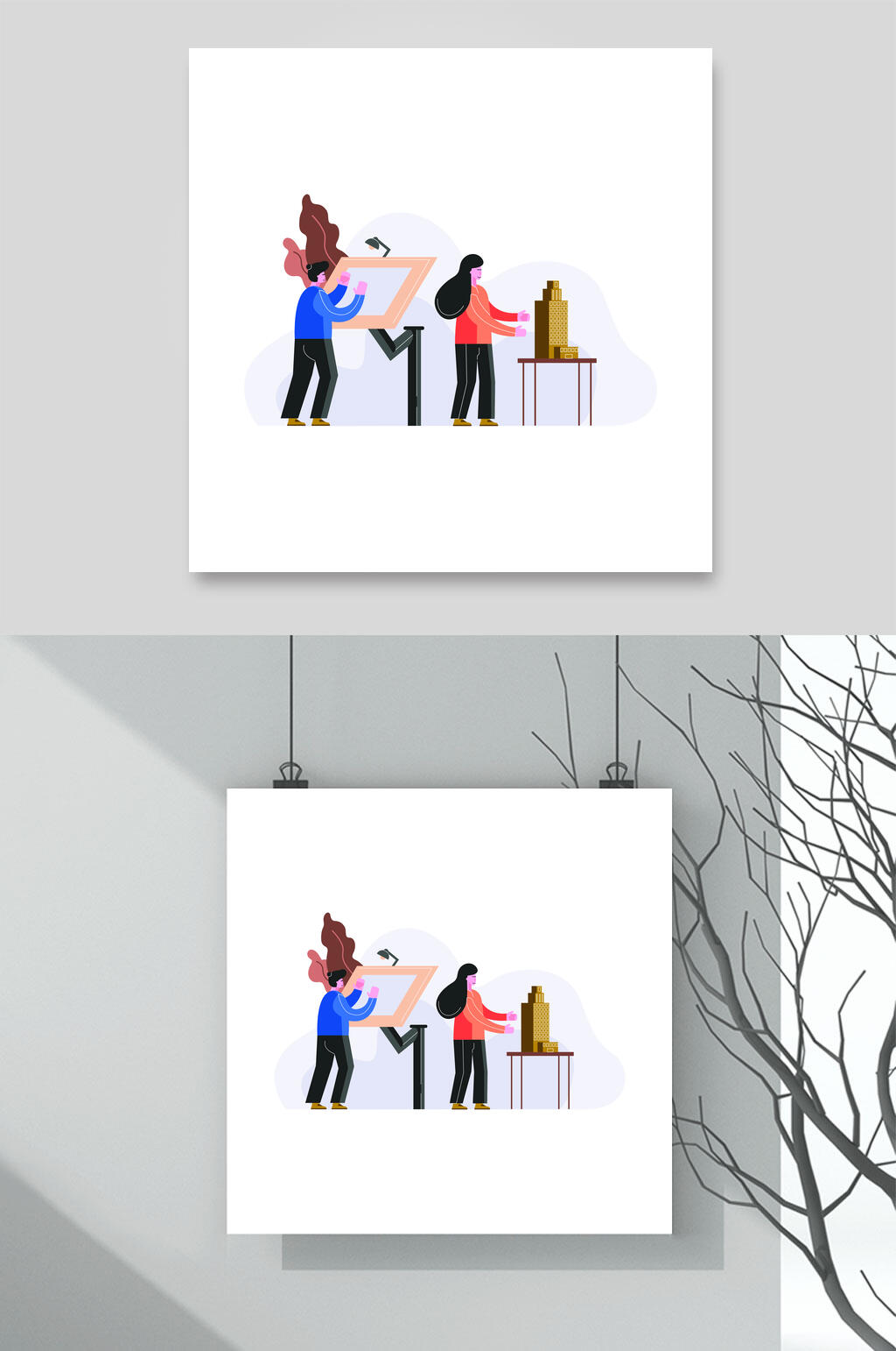 椅子简约绘画清新居家场景矢量素材素材