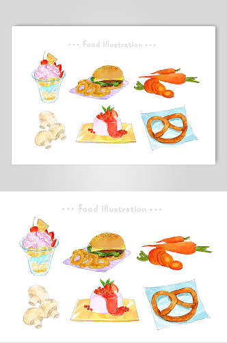 萝卜汉堡黄色手绘美食小吃插画素材