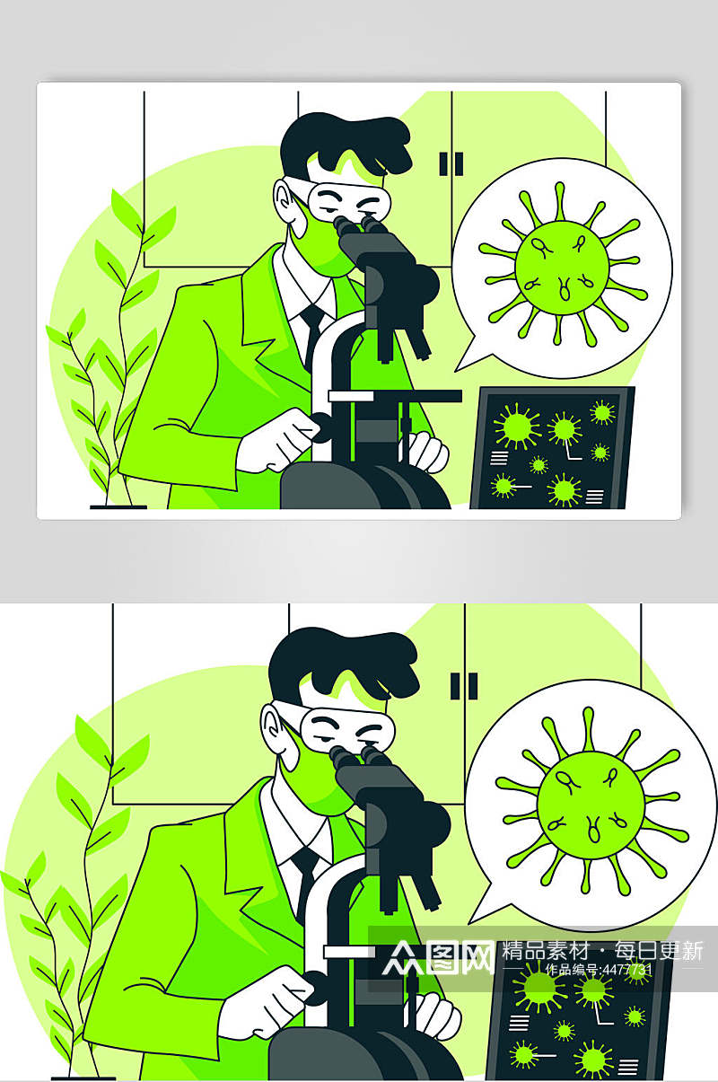 病毒实验简约清新绿色手绘矢量素材素材