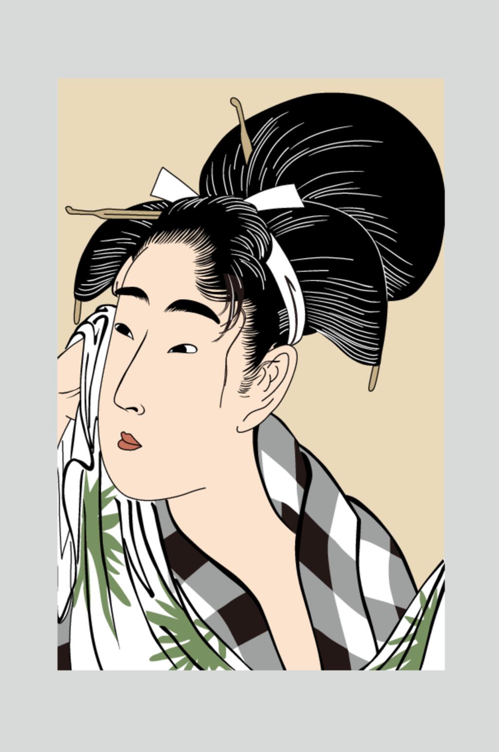 线条头发绿矢量浮世绘仕女素材素材