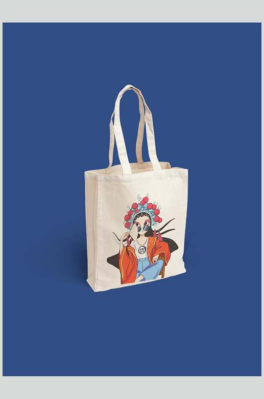 手提布袋子蓝色国潮戏曲文创样机