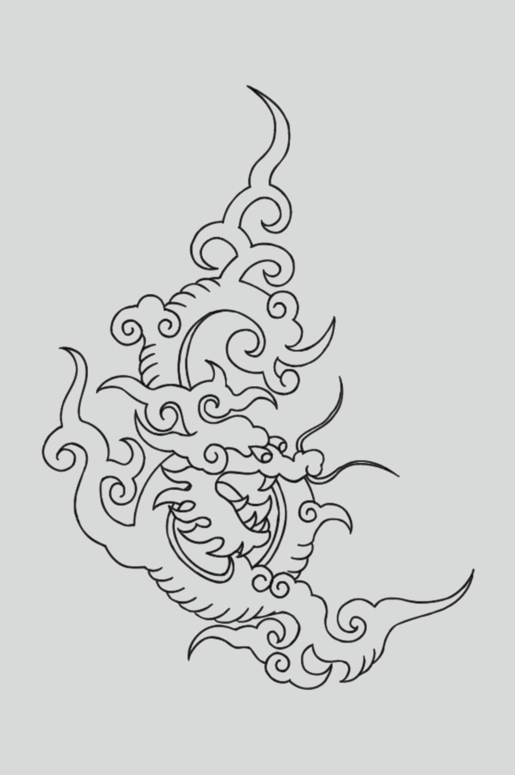 祥云黑色简约古典线描纹样矢量素材素材