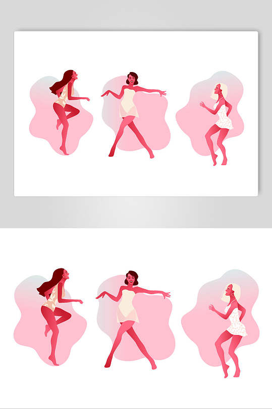 粉色跳舞简约手绘瑜伽动作矢量素材