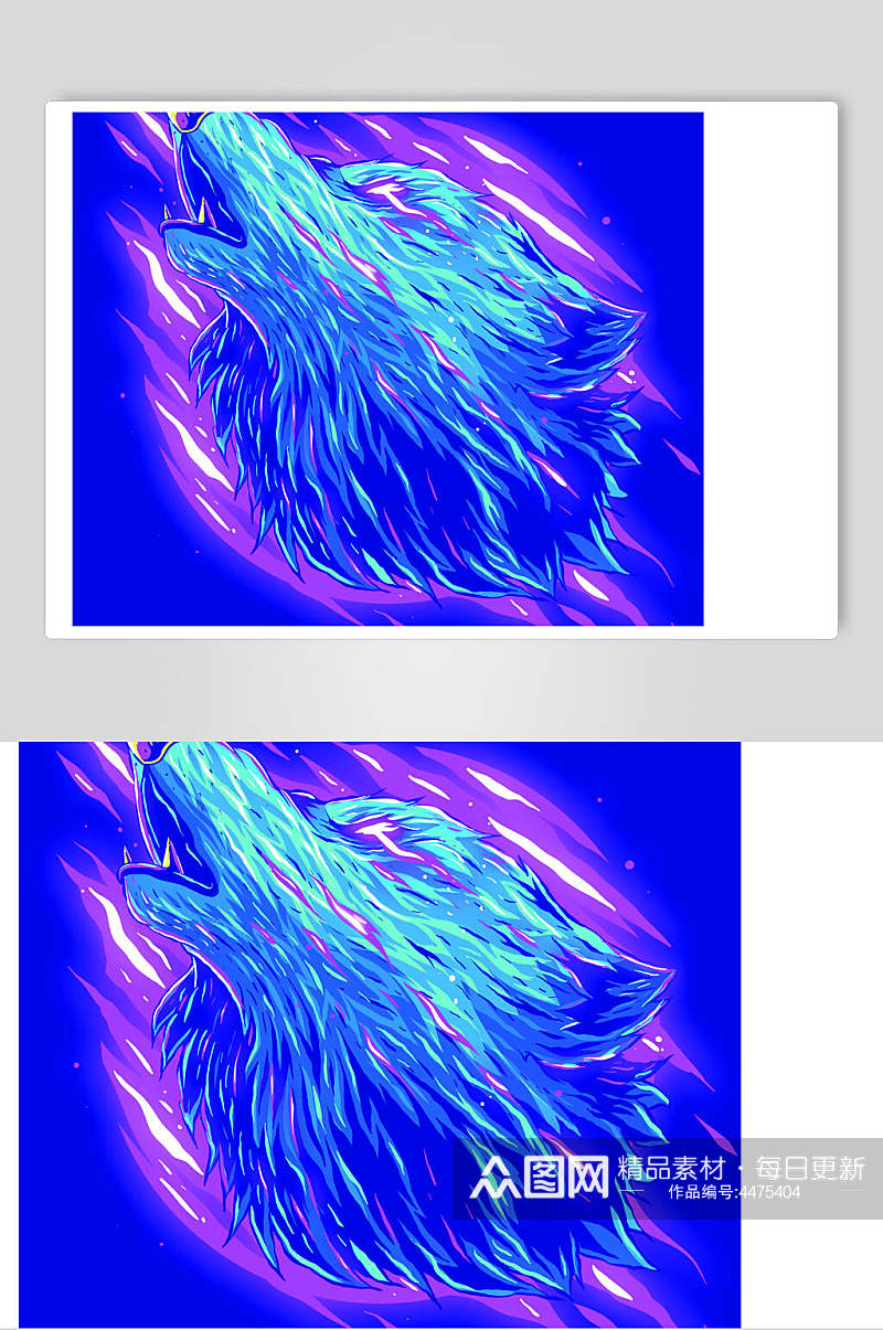 狼蓝紫渐变色炫酷动物图案矢量素材素材