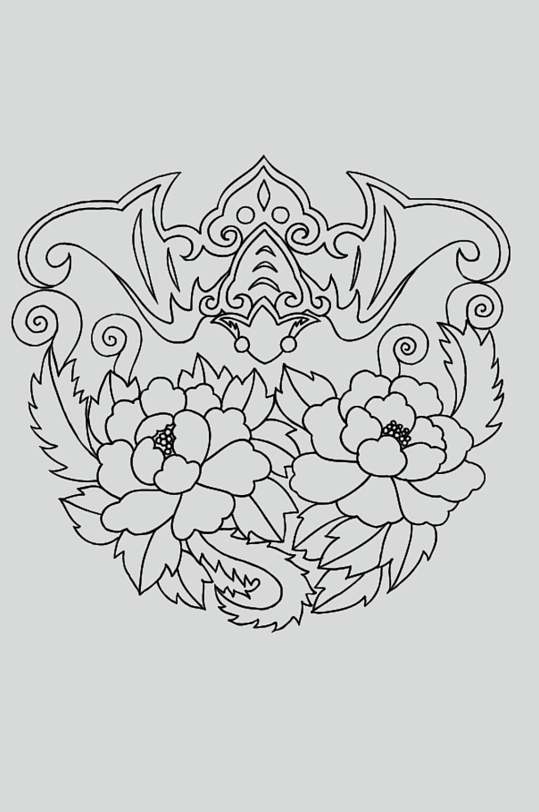 花朵黑色手绘古典线描纹样矢量素材