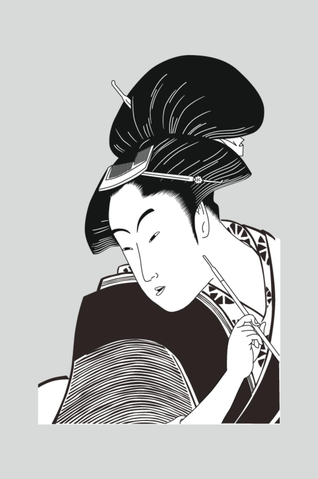线条黑色简约矢量浮世绘仕女素材素材
