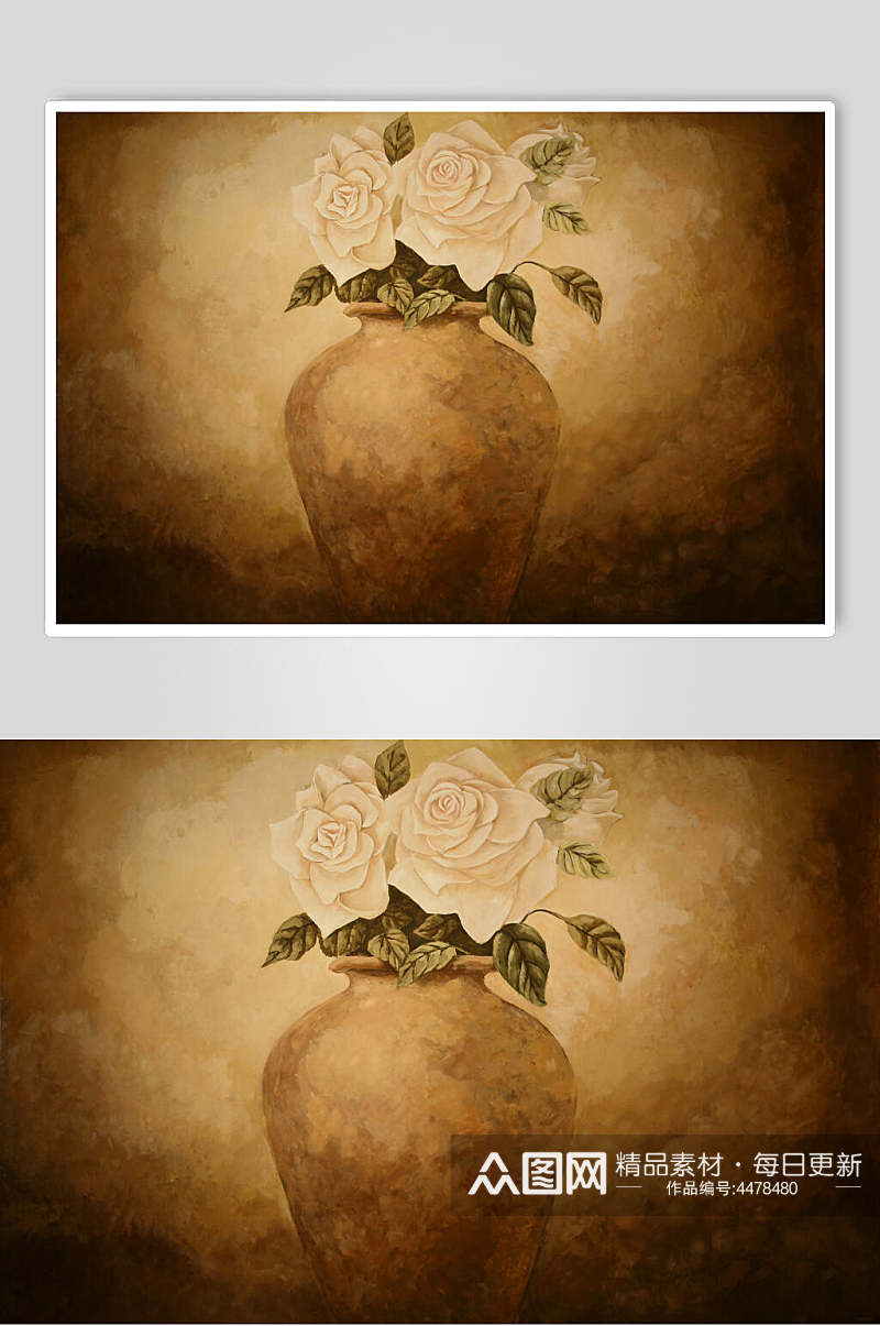 手绘花朵花瓶室内花卉图片素材