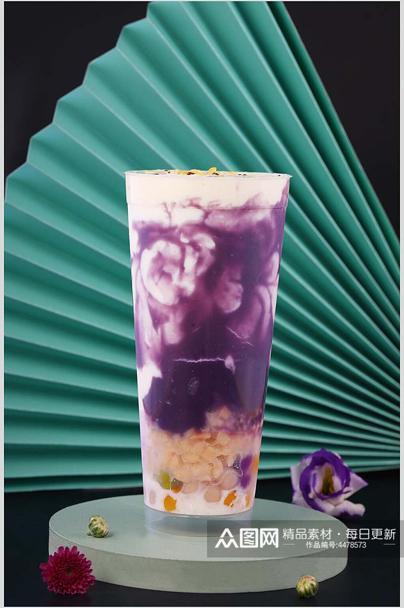 紫色花朵奶茶餐饮店效果图素材