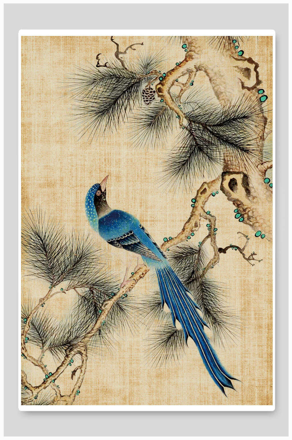 小鸟树木黄色简约中国风工笔画背景素材