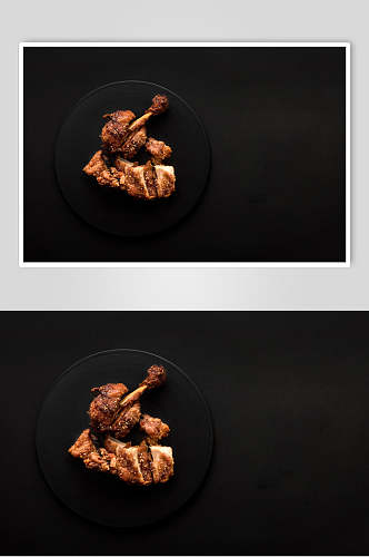 黑色韩式炸鸡小吃食品图片