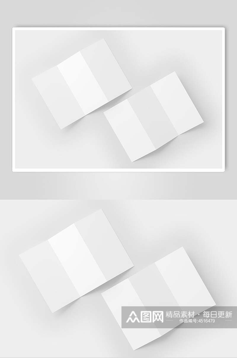 纸张长方形褶皱白色三折页样机素材
