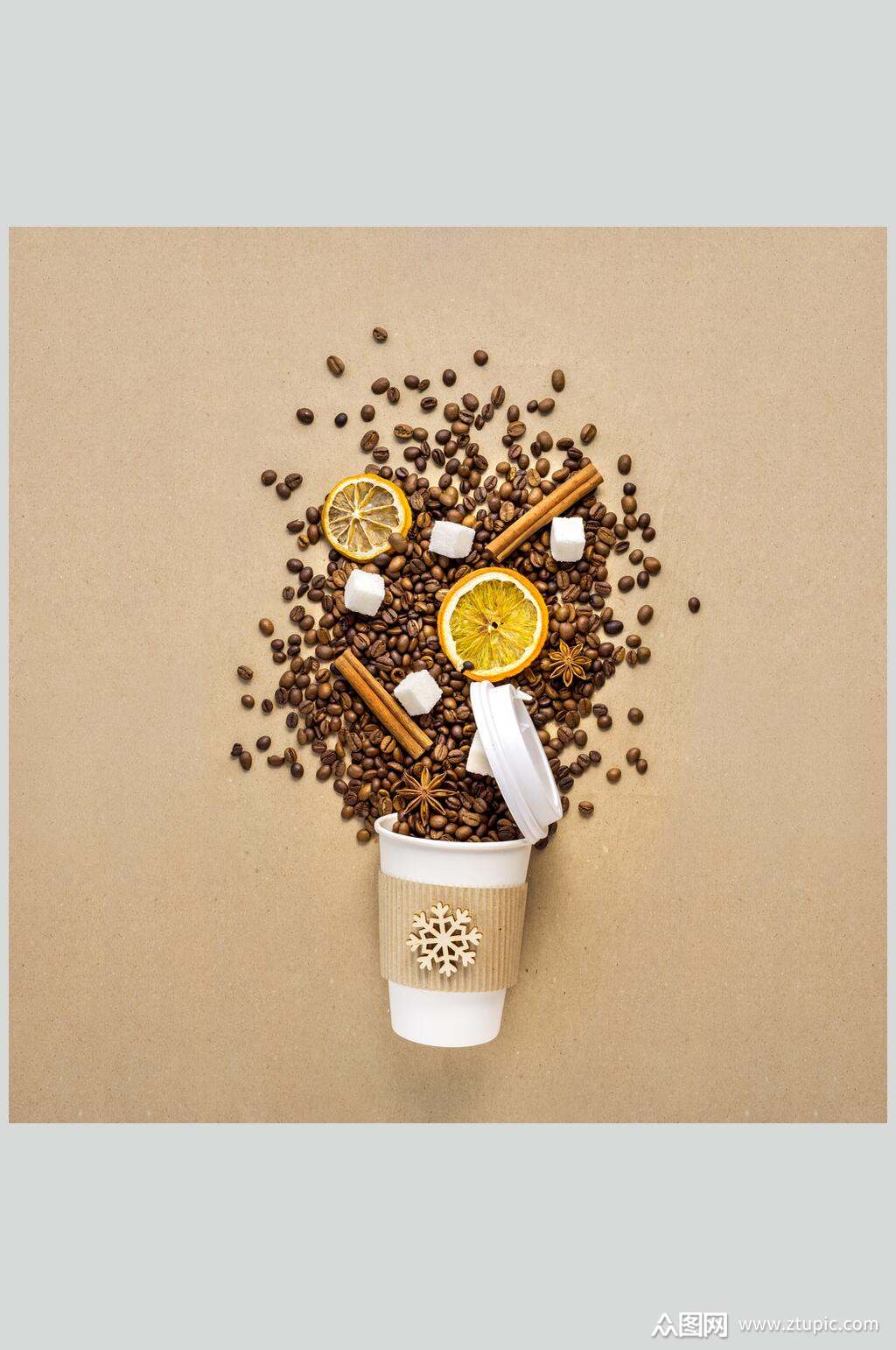 柠檬干八角咖啡摆拍摄影图素材
