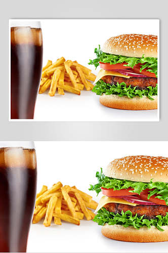 可乐薯条美味汉堡白底摄影图