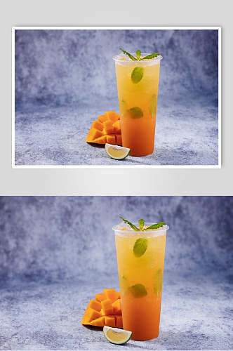 芒果粒奶茶芋圆甜品摄影图