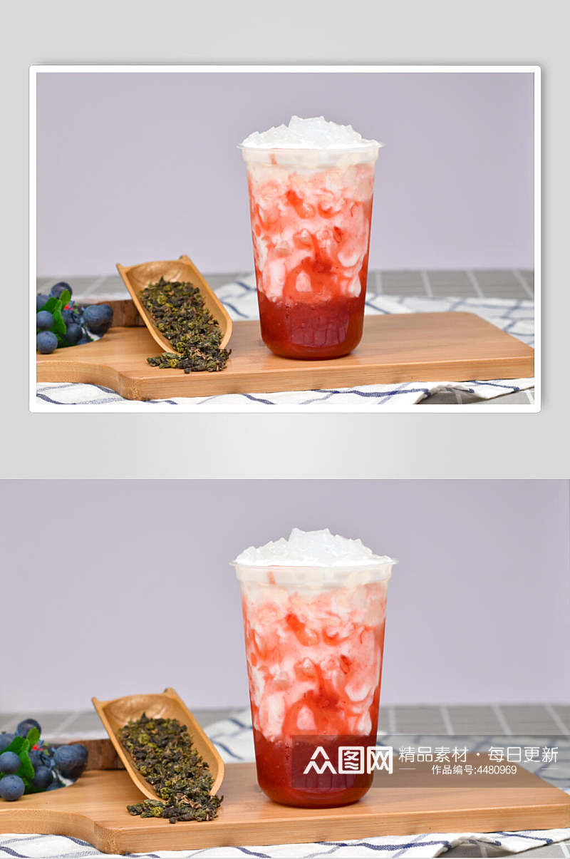 红色奶油奶茶芋圆甜品摄影图素材