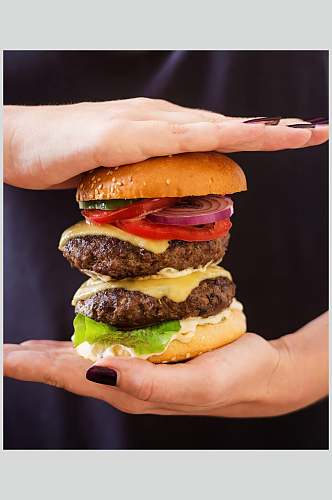 双层牛排食品汉堡创意餐饮图片