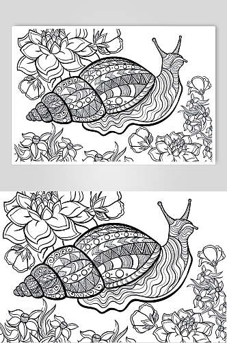 手绘海螺魔法森林动物线稿矢量素材