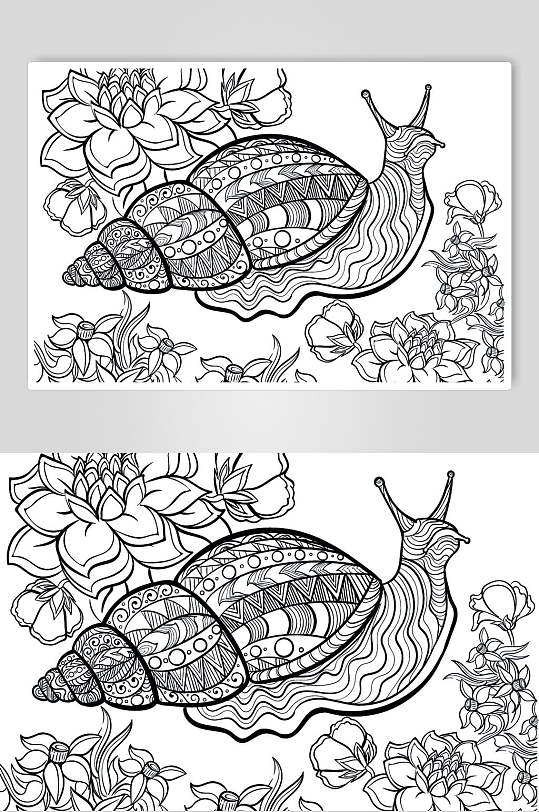 手绘海螺魔法森林动物线稿矢量素材