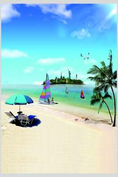 沙滩椰子树卡通田园背景图片