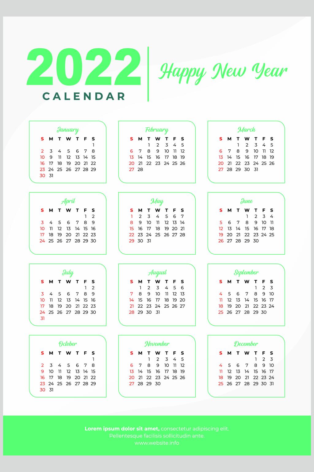 青色简约虎年日历矢量素材素材