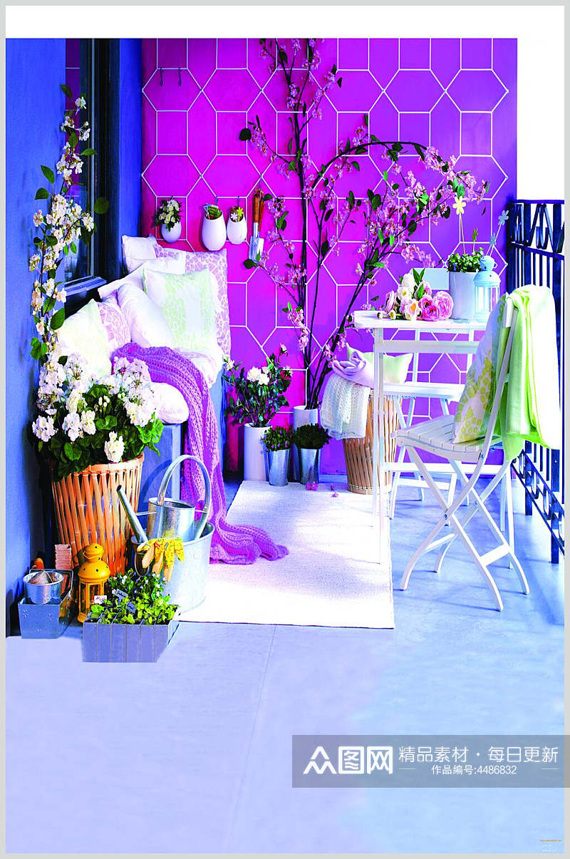 紫色屋子欧式田园风图片素材