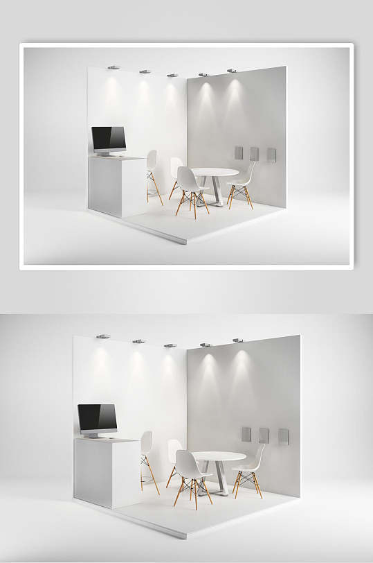 灯光墙壁电脑桌椅展台展厅样机-众图网