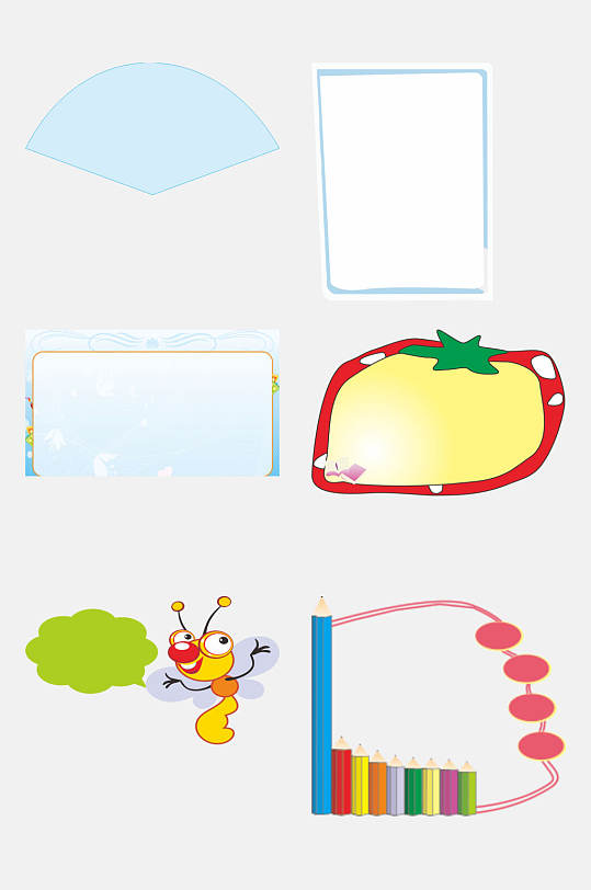彩铅唯美卡通文本框手抄报免抠素材