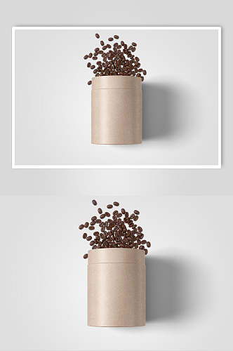 圆柱形阴影灰色咖啡豆包装样机