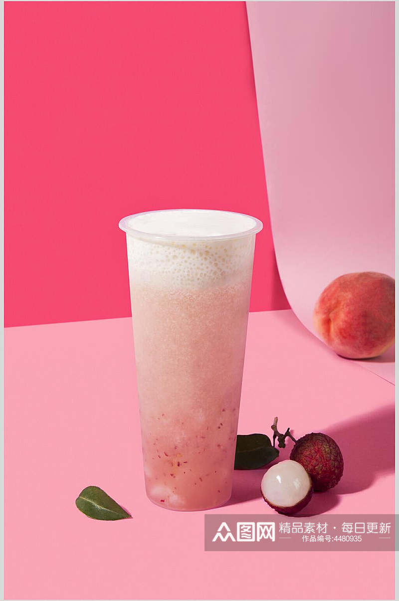 荔枝粉色奶茶甜品饮料图片素材