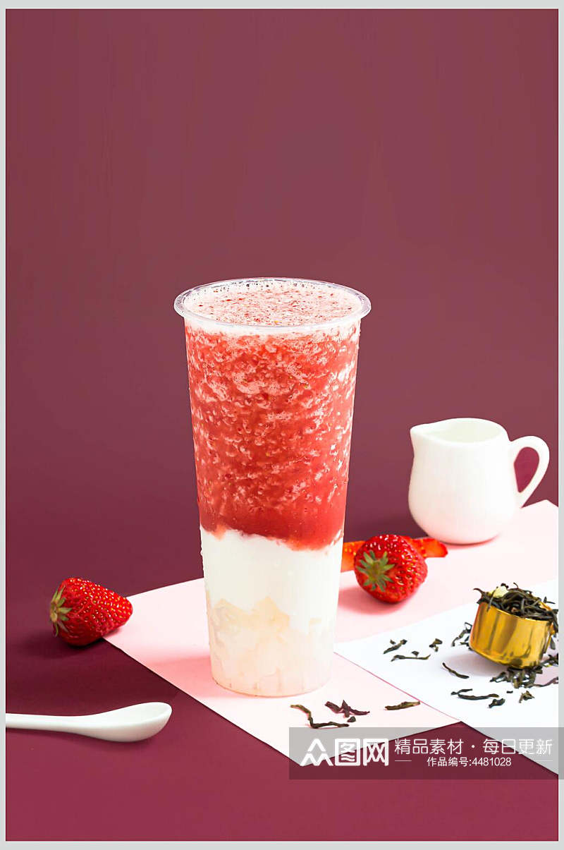 草莓红奶茶餐饮店效果图素材