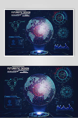地球蓝色商务科技数据图矢量素材