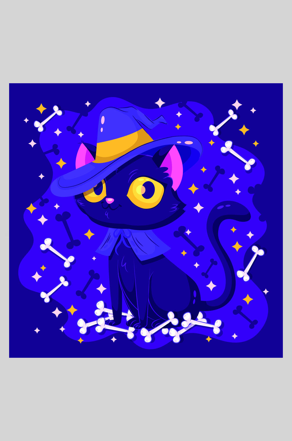 蓝色时尚矢量猫咪万圣节插画素材