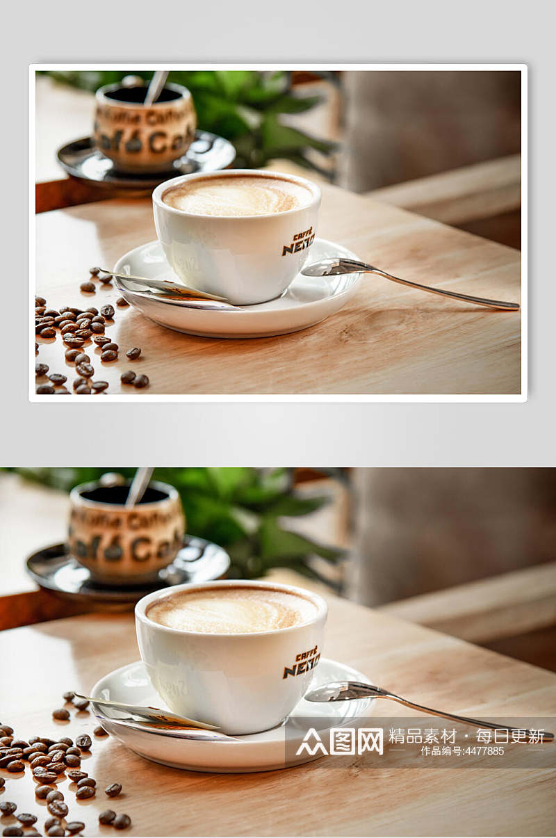 简约白色杯子咖啡拉花图案图片素材