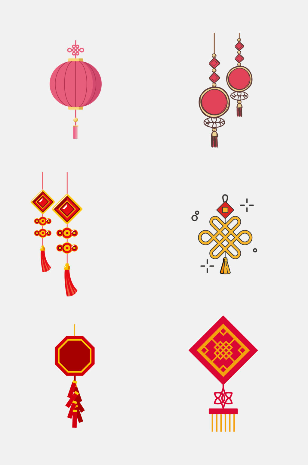 鞭炮灯笼时尚手绘中国结免抠素材素材