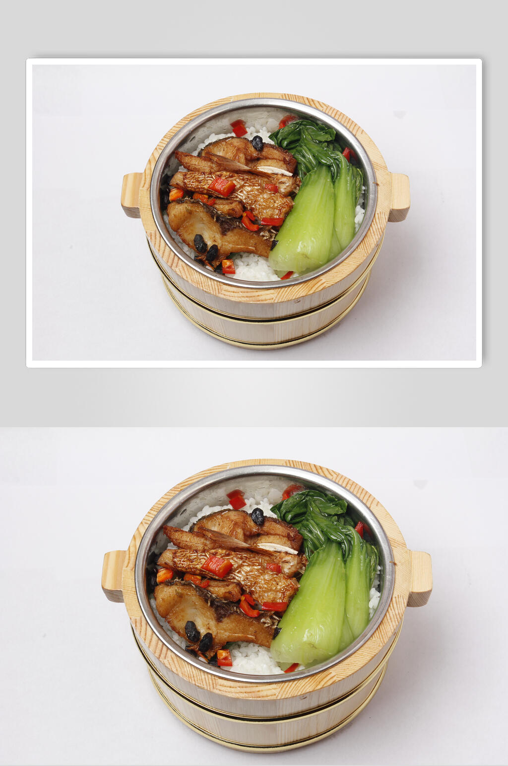 芹菜炒肉木桶饭摄影图片素材