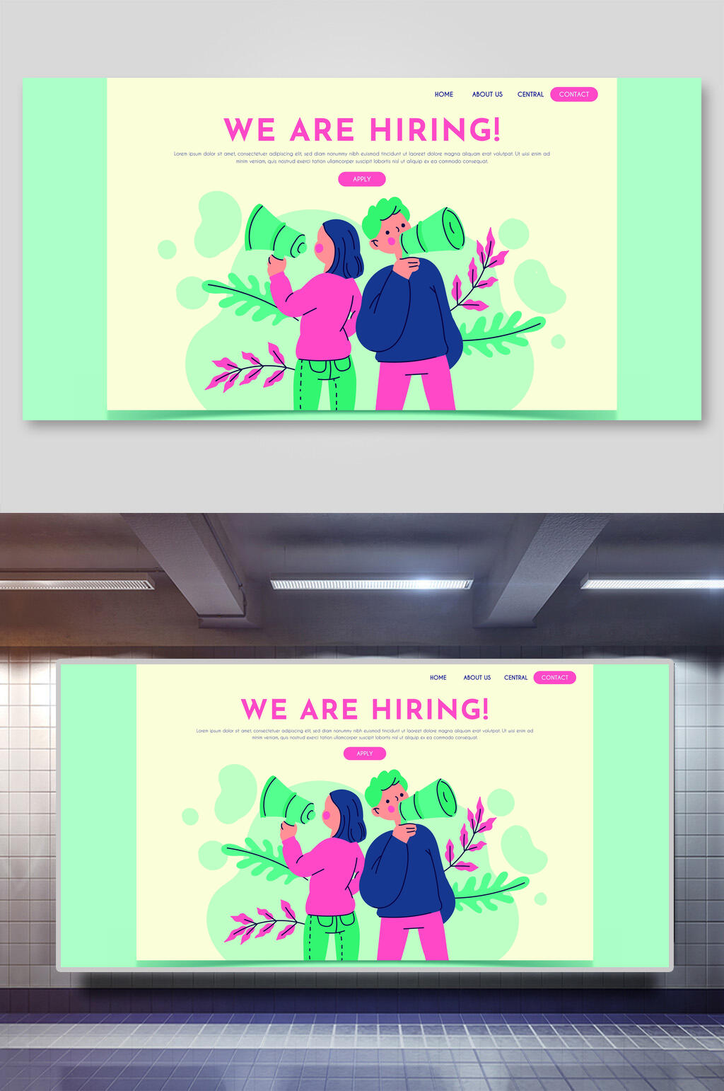 手绘扁平风网页矢量插画素材