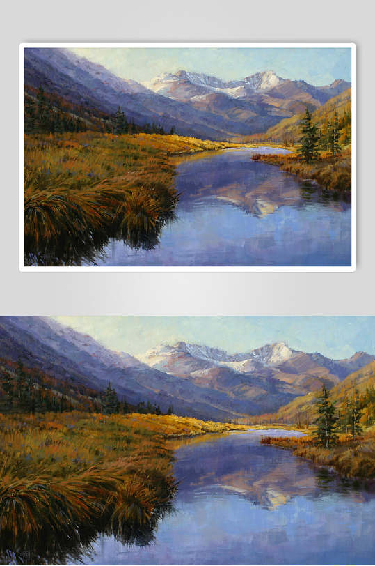 河流平原绘画艺术美术画图片