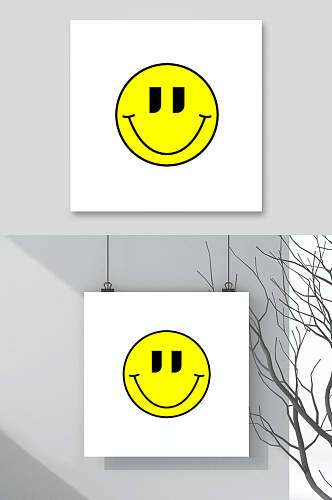圆形黑黄手绘创意笑脸图案矢量素材