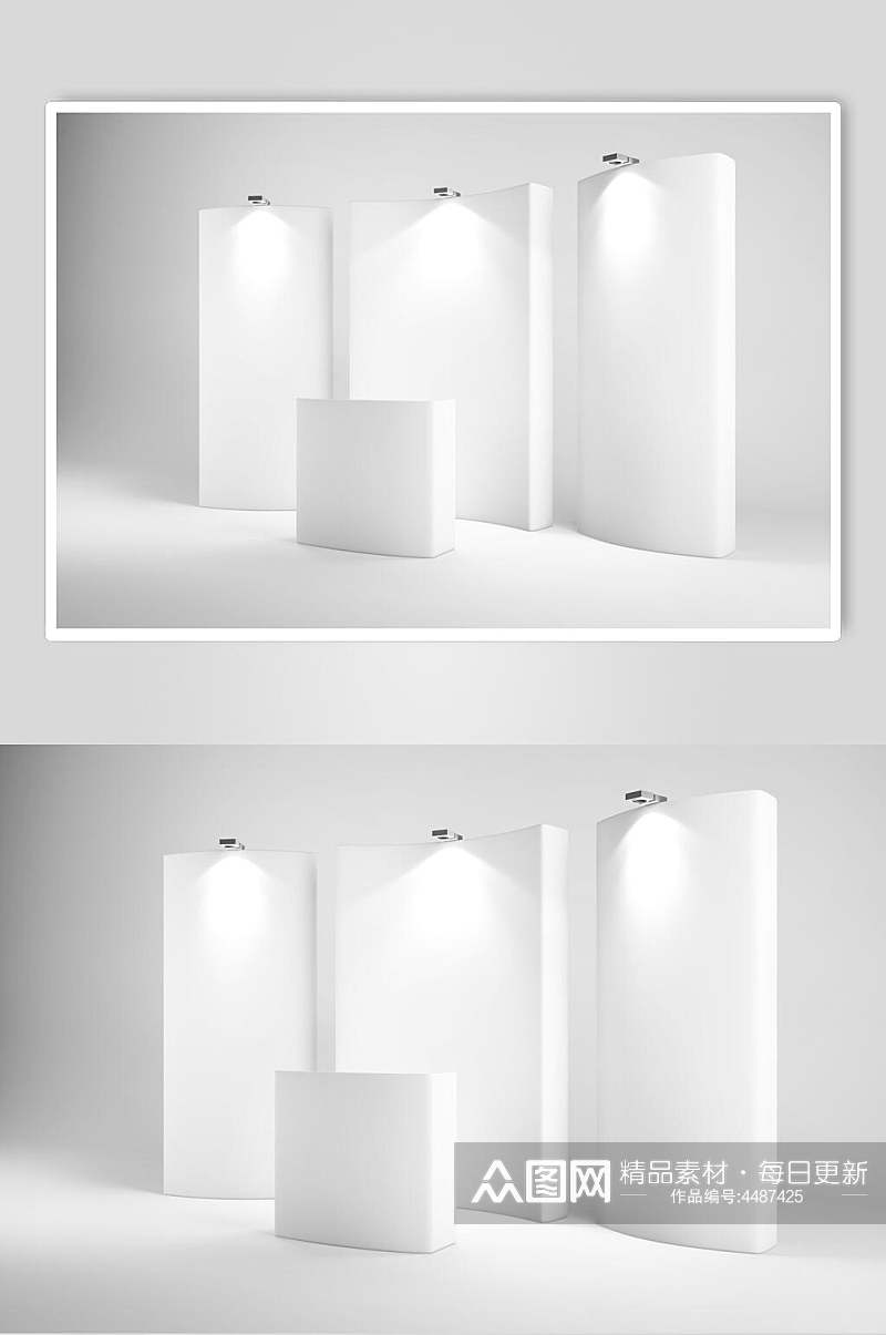 立体方形灯光灰白色展台展厅样机素材